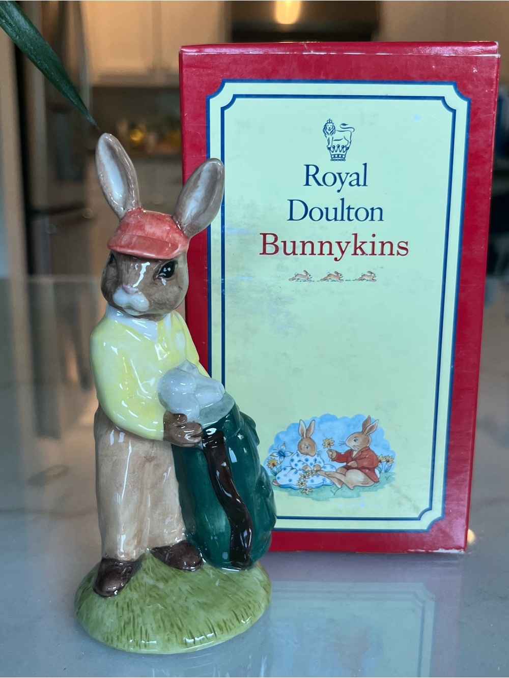 Royal Doulton Bunnykins Golfer Bunny with Red Cap and Yellow Jacket